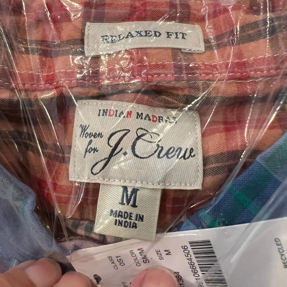 NWT J. Crew Men's Colorful Mixed Plaid Relaxed Indian Madras Shirt -